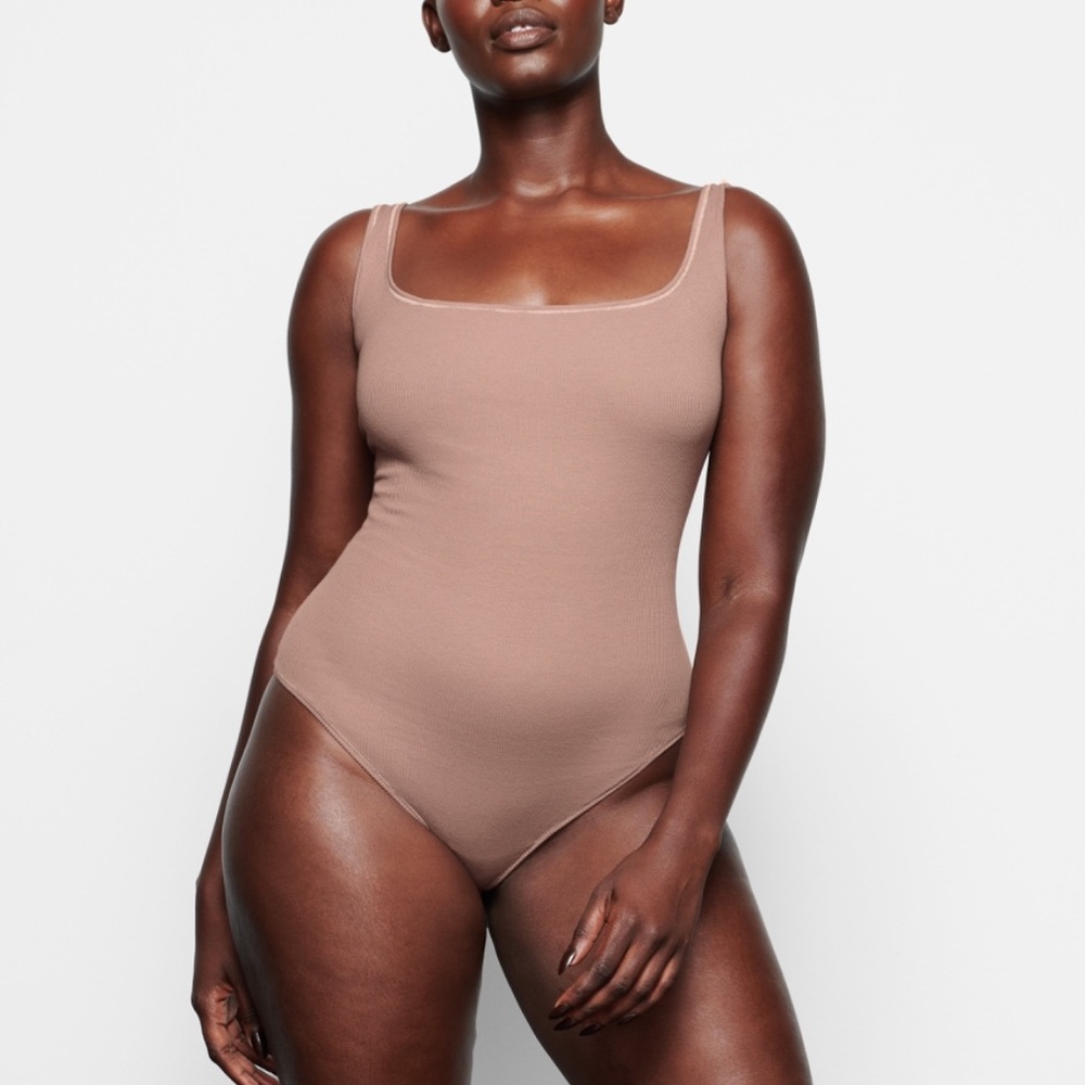 SKIMS umber cotton ribbed bodysuit